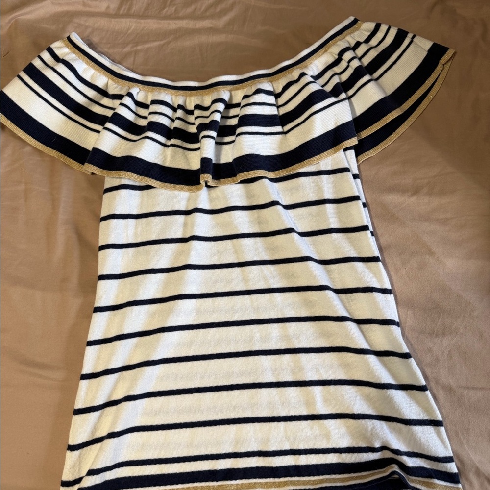 LILLY PULITZER Perelle Sweater Top Shining Sea Stripe Gold/White/Navy